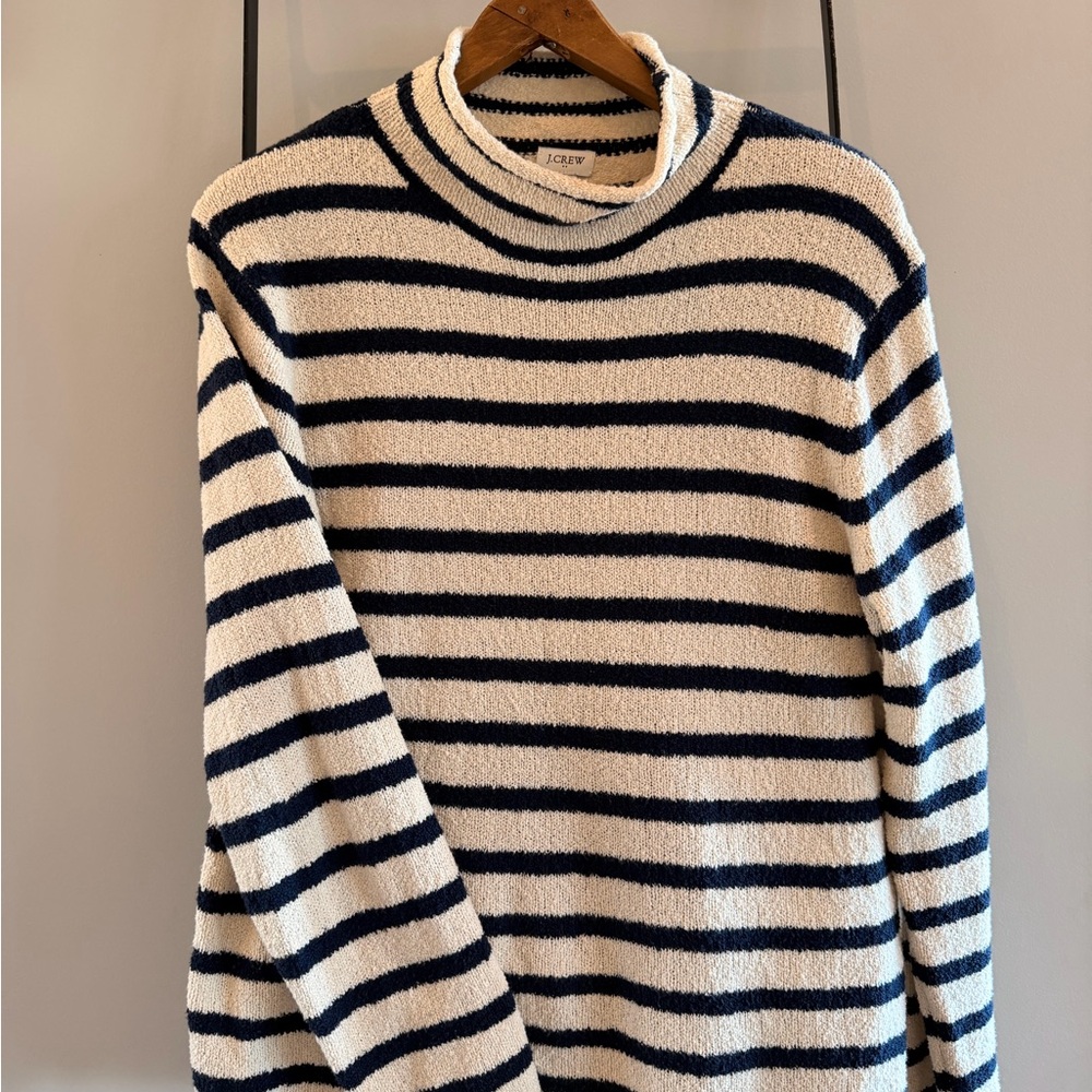 J. Crew Striped Cowl Neck Sweater in Navy and Cream